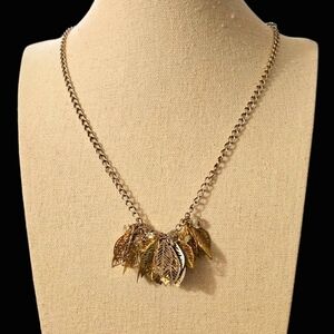 🐿 5/$20 🐿 Gold and Silver Leaf AB Glass Pendant Necklace N2P18